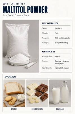 Maltitol Powder Food Grade Low Glycemic, D-Maltitol CAS 585-88-6, Low Calorie Sugar Alcohol for Low Glycemic, 25kg PP Bag