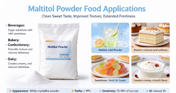 Maltitol Powder Food Grade 99% Purity, E965 CAS 585-88-6, Non-Cariogenic Sweetener for 99% Purity, 25kg PP Bag, Bulk Supply