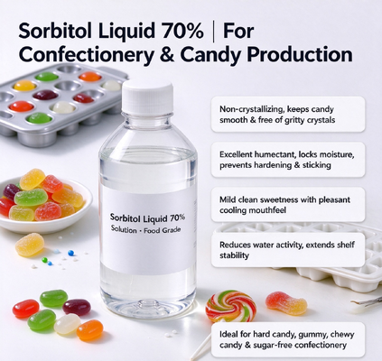 Sorbitol Solution 70% Food Grade, E420 CAS 50-70-4, Non-Crystallizing Sweetener for Candy, 250kg Drum